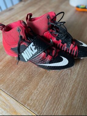 Nike Black and Red High-Top football Cleats with White Swoosh